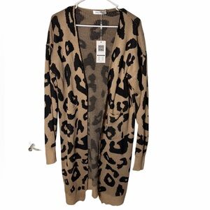 🐆 NWT Women’s Beige & Black Leopard Print Open-Front Cardigan – Size XL ✨